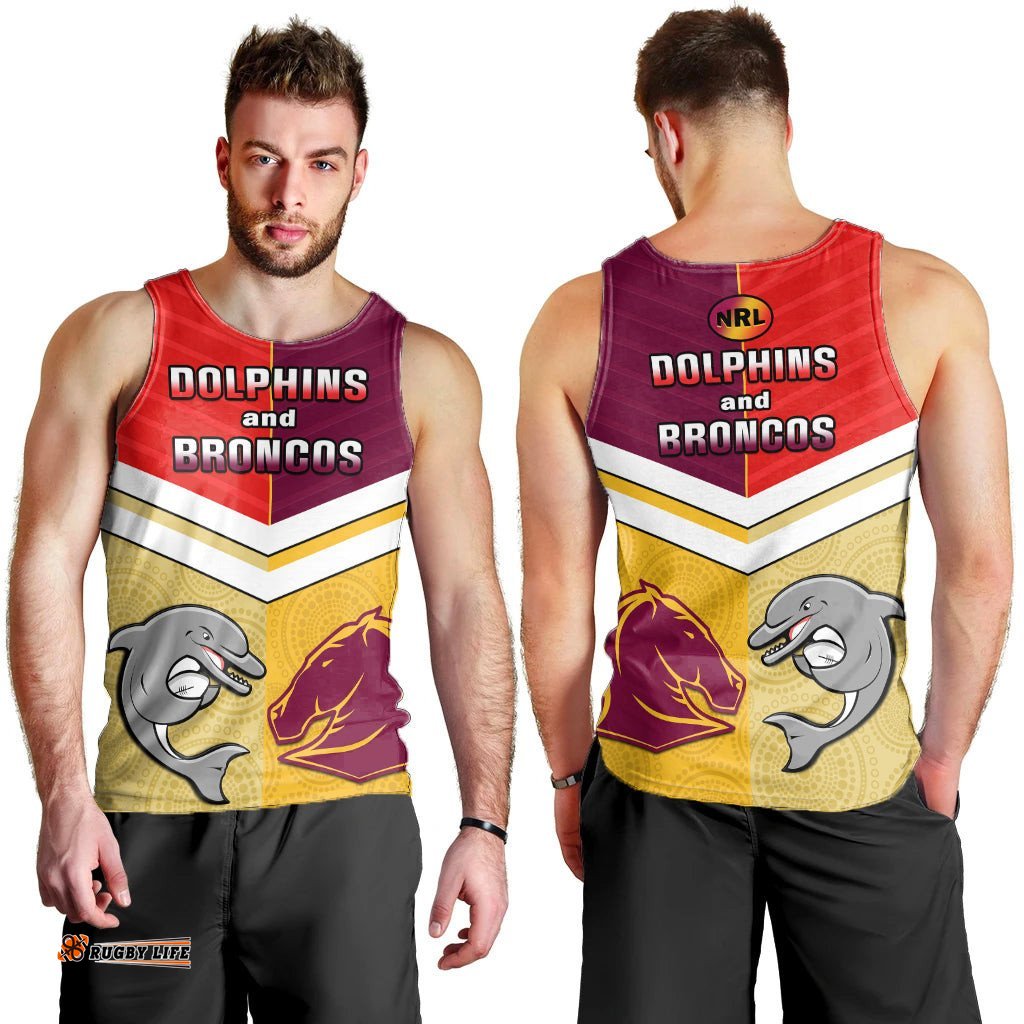 Dolphins Mix Broncos Rugby Men Tank Top Indigenous Art