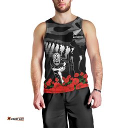 (Custom Text And Number) New Zealand ANZAC Rugby Men Tank Top Silver Fern All Black Camouflage Mix Poppy