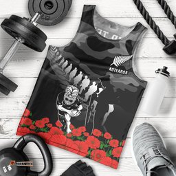 (Custom Text And Number) New Zealand ANZAC Rugby Men Tank Top Silver Fern All Black Camouflage Mix Poppy
