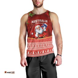 Personalised Australia Christmas Men Tank Top Xmas In July Happy Santa Claus With Map Red Style