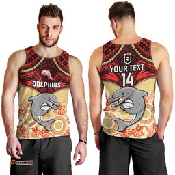 Personalised Dolphins Rugby Men Tank Top Aboriginal Mix Polynesian Pattern