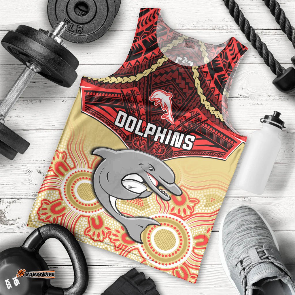 Personalised Dolphins Rugby Men Tank Top Aboriginal Mix Polynesian Pattern