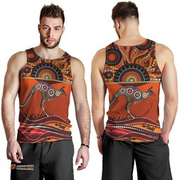 Aboriginal Men's Tank Top - Kangaroo With Dot Painting