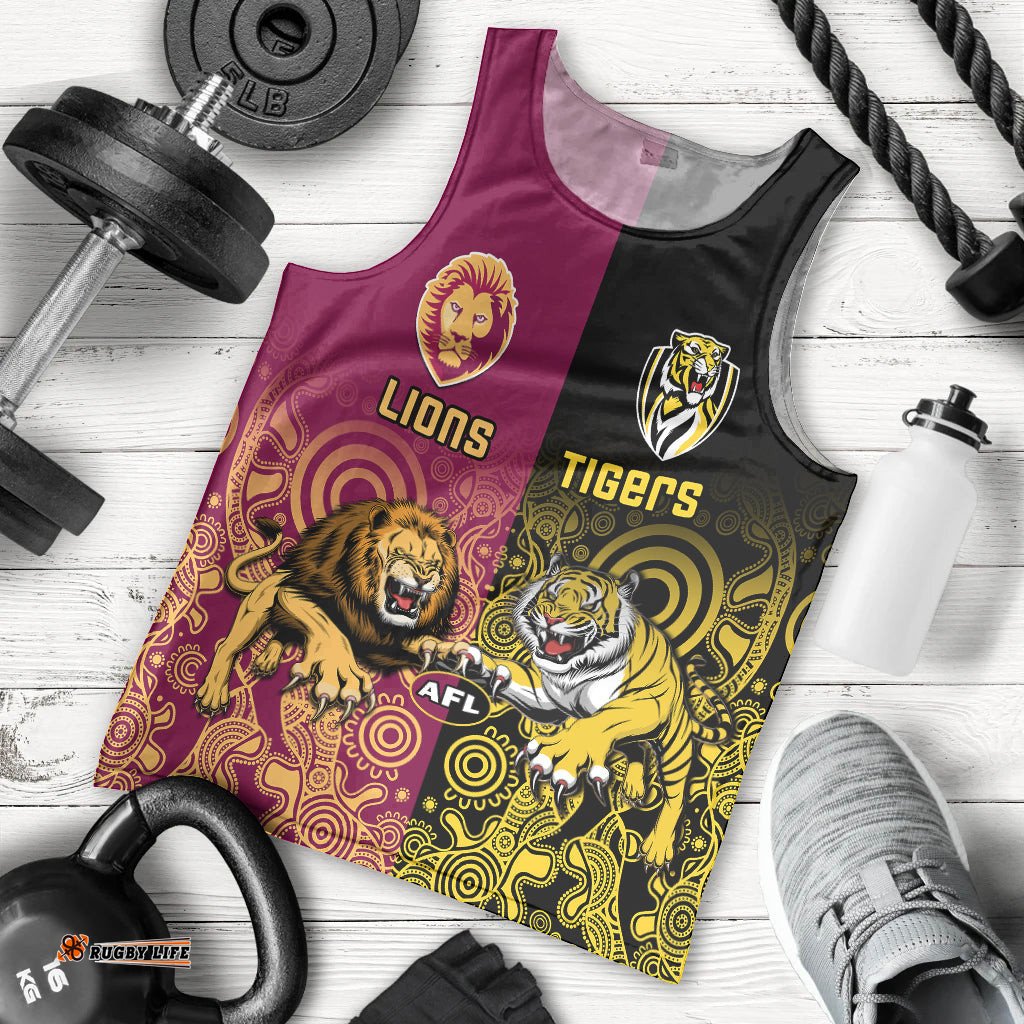 Personalised Richmond And Brisbane Lions Football Men Tank Top Indigenous Art Version