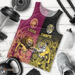 Personalised Richmond And Brisbane Lions Football Men Tank Top Indigenous Art Version