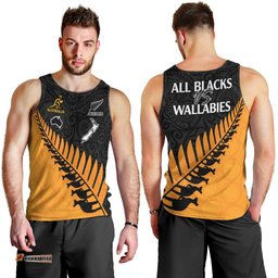 Australia Wallabies and Aotearoa Rugby Men Tank Top Kangaroo Black Fern Maori Gold Vibe