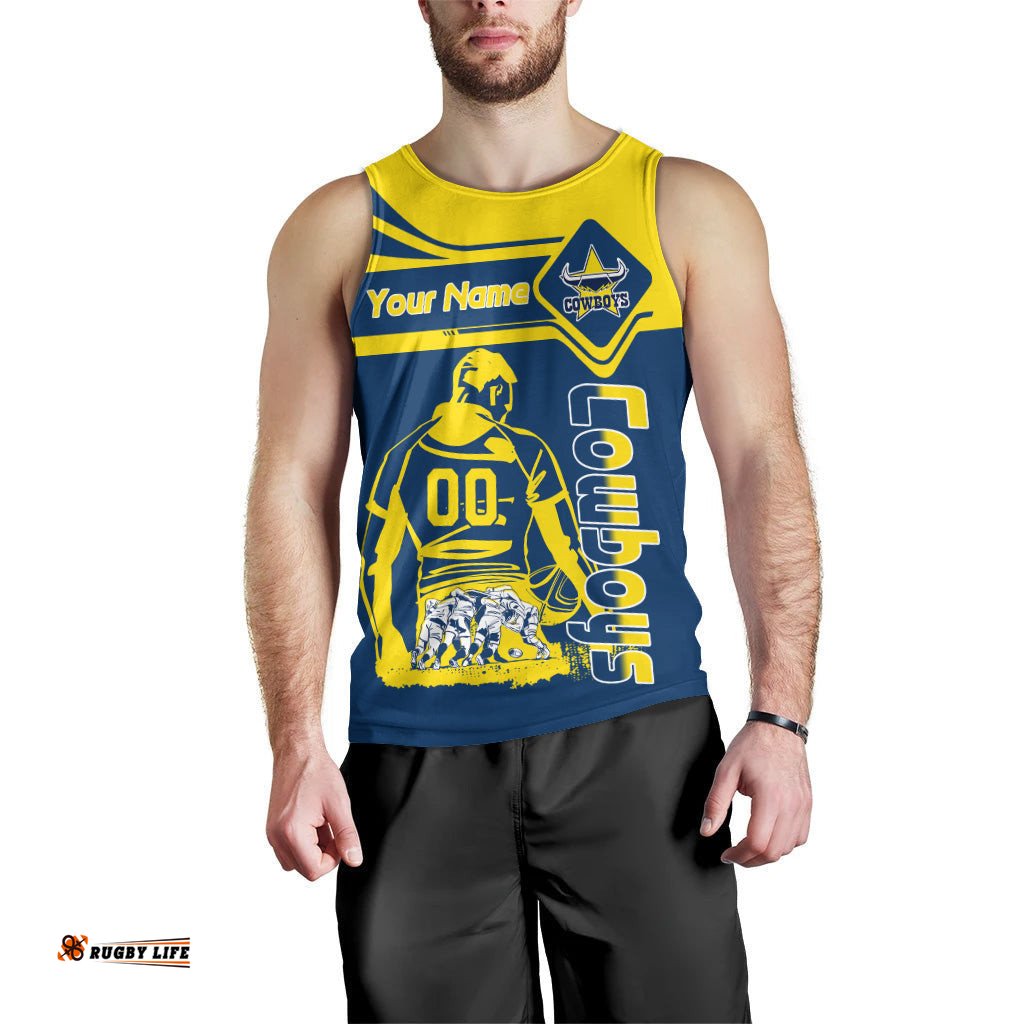 North Queensland Cowboys Tank Top Personalized Pentagon Style- NRL