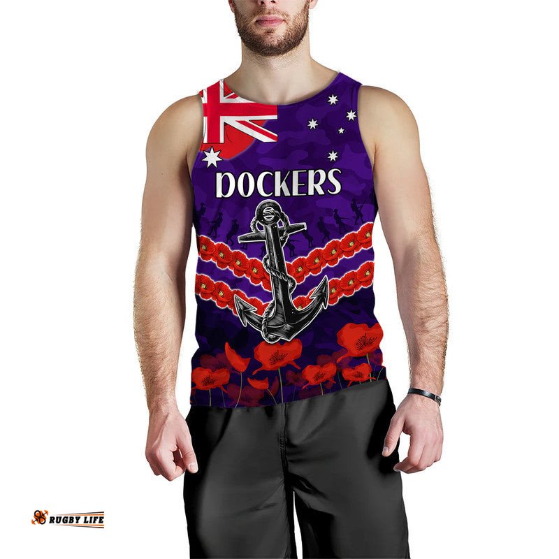 (Custom Personalised) Dockers Football ANZAC Men Tank Top Lest We Forget