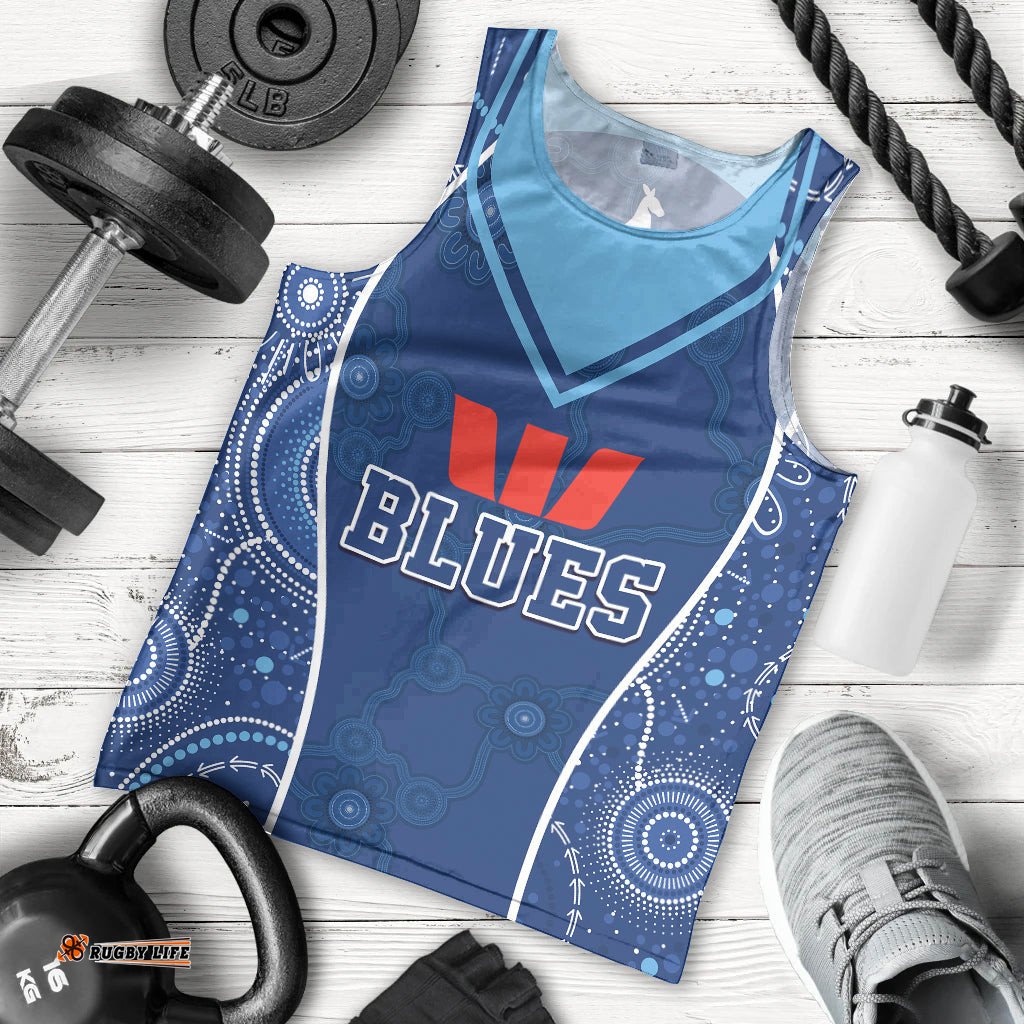 Personalised Indigenous NSW Blues Rugby Men Tank Top State Of Origin Blue Dynamic