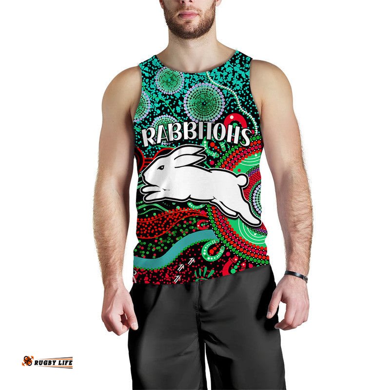 (Custom Personalised) Rabbitohs Rugby Men Tank Top Aboriginal Dots