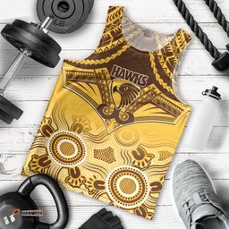 Hawthorn Football Men Tank Top Hawks Aboriginal Mix Polynesian Pattern