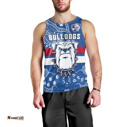 (Custom Text And Number) Bulldogs Football Men Tank Top Scraggers 1877 Aboriginal Dot Painting Newest Version
