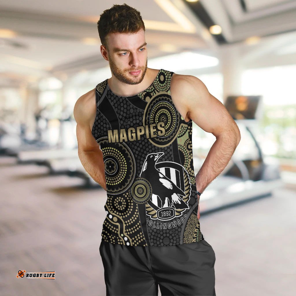 Custom AFL Collingwood Men Tank Top Indigenous Magpies Dynamic Version