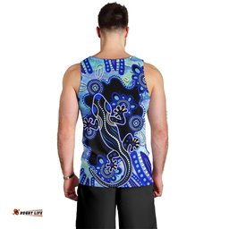 Australia Men Tank Top Aussie Opal Pattern With Lizard Aboriginal Art - Turquoise