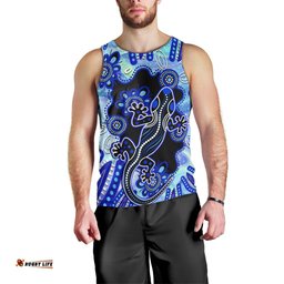 Australia Men Tank Top Aussie Opal Pattern With Lizard Aboriginal Art - Turquoise