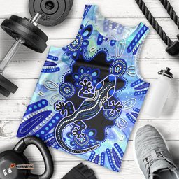 Australia Men Tank Top Aussie Opal Pattern With Lizard Aboriginal Art - Turquoise