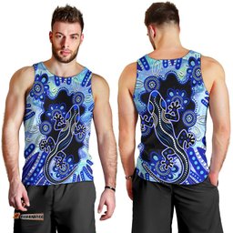 Australia Men Tank Top Aussie Opal Pattern With Lizard Aboriginal Art - Turquoise