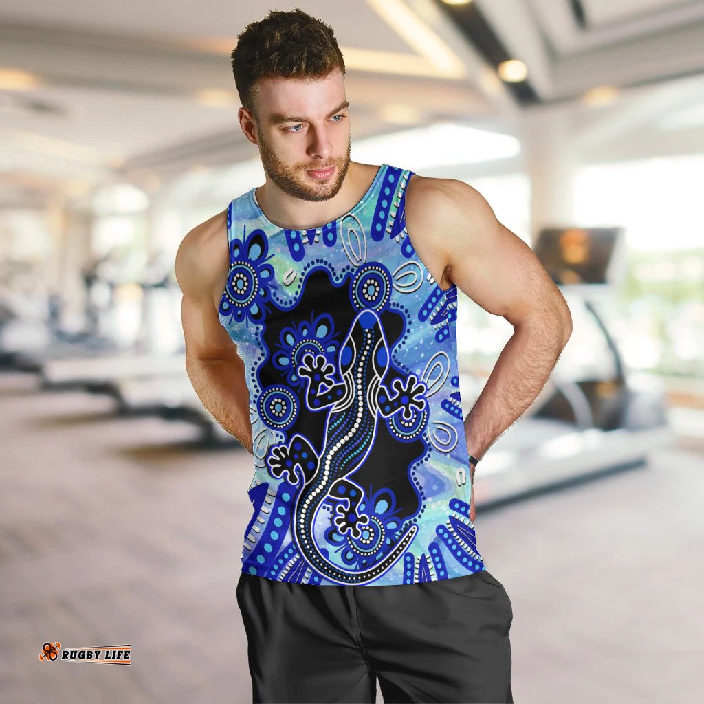 Australia Men Tank Top Aussie Opal Pattern With Lizard Aboriginal Art - Turquoise