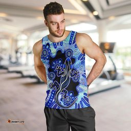 Australia Men Tank Top Aussie Opal Pattern With Lizard Aboriginal Art - Turquoise