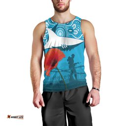 Sharkies Rugby Men Tank Top Anzac Day Barb Wire Style