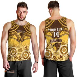 Personalised Hawthorn Football Men Tank Top Hawks Aboriginal Mix Polynesian Pattern