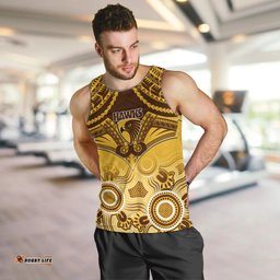 Personalised Hawthorn Football Men Tank Top Hawks Aboriginal Mix Polynesian Pattern