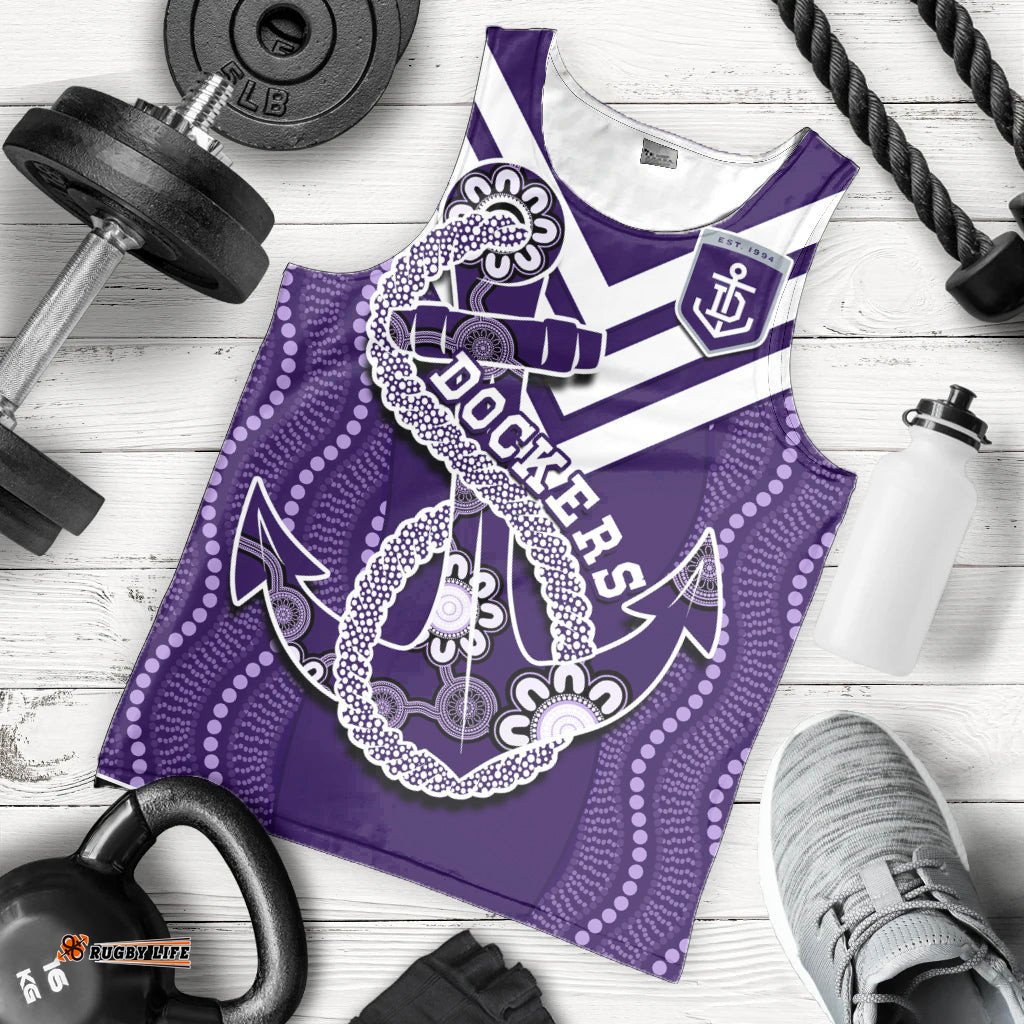 (Custom Text And Number) Dockers Football Men Tank Top Fremantle Anchor Mix Aboriginal Pattern Dynamic Style