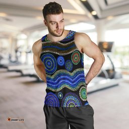 Men Tank Top - Aboriginal Dot Unique Style Blue
