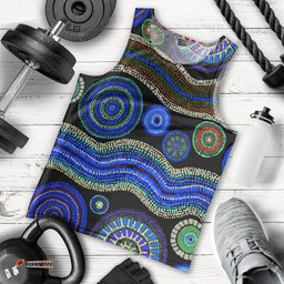 Men Tank Top - Aboriginal Dot Unique Style Blue