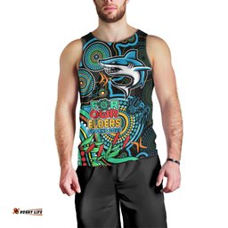Sharks Rugby Aboriginal Art Men Tank Top NAIDOC Indigenous Tribal