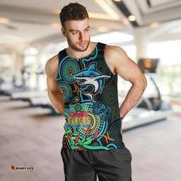 Sharks Rugby Aboriginal Art Men Tank Top NAIDOC Indigenous Tribal