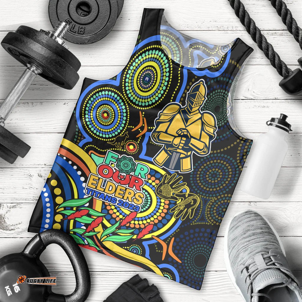 Titans Rugby Aboriginal Art Men Tank Top NAIDOC Indigenous Tribal