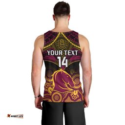 Personalised Brisbane Rugby Men Tank Top Brisbane 1987 Aboriginal Mix Polynesian Pattern