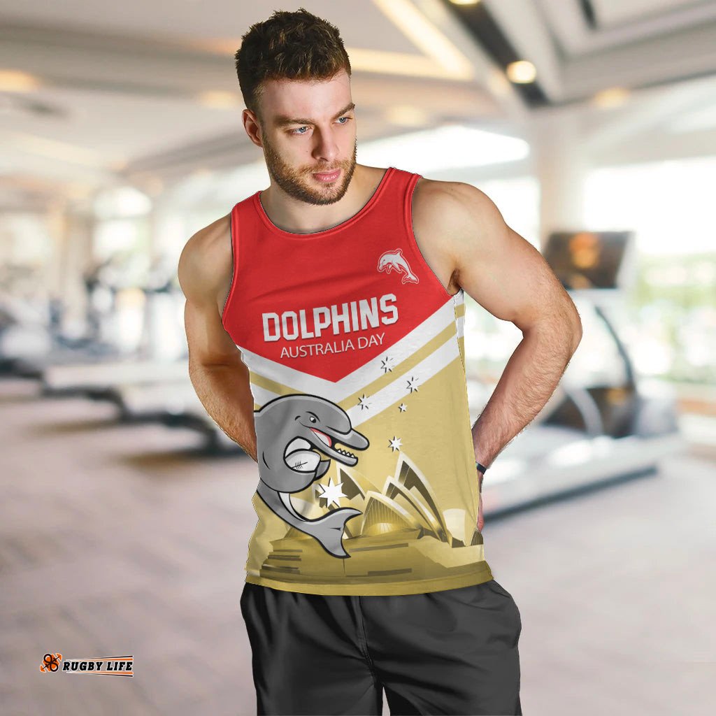 Custom Australia Day Dolphins Men Tank Top NRL 2024 With Sydney Opera House