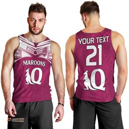 (Custom Text And Number) Queensland Maroon Rugby Men Tank Top Origin Queensland Sporty Style