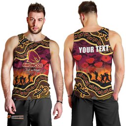 (Custom Personalised) Anzac Day NRL - Broncos Men Tank Top Aboriginal Lizard Patterns