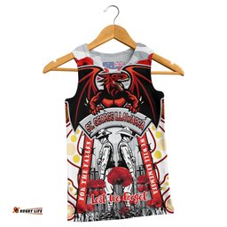 St. George Rugby Anzac Day Watercolour Custom Men Tank Top - Remembrance Dragons With Poppy Flower RLT13