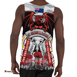 St. George Rugby Anzac Day Watercolour Custom Men Tank Top - Remembrance Dragons With Poppy Flower RLT13