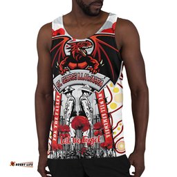 St. George Rugby Anzac Day Watercolour Custom Men Tank Top - Remembrance Dragons With Poppy Flower RLT13