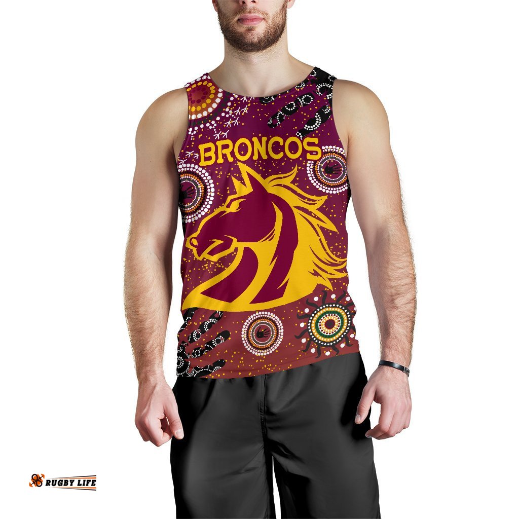 Brisbane Broncos Men Tank Top Indigenous Country Style