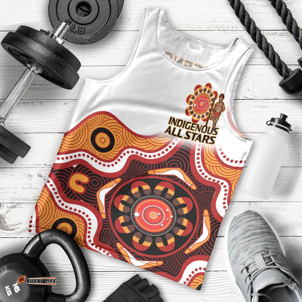 Australia Indigenous Rugby Men Tank Top All Stars Aborigine Dreamtime White Version