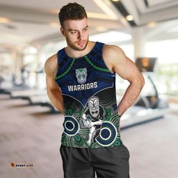 Warriors Rugby Men Tank Top NZ Aboriginal Mix Polynesian Pattern