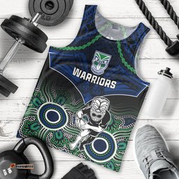 Warriors Rugby Men Tank Top NZ Aboriginal Mix Polynesian Pattern