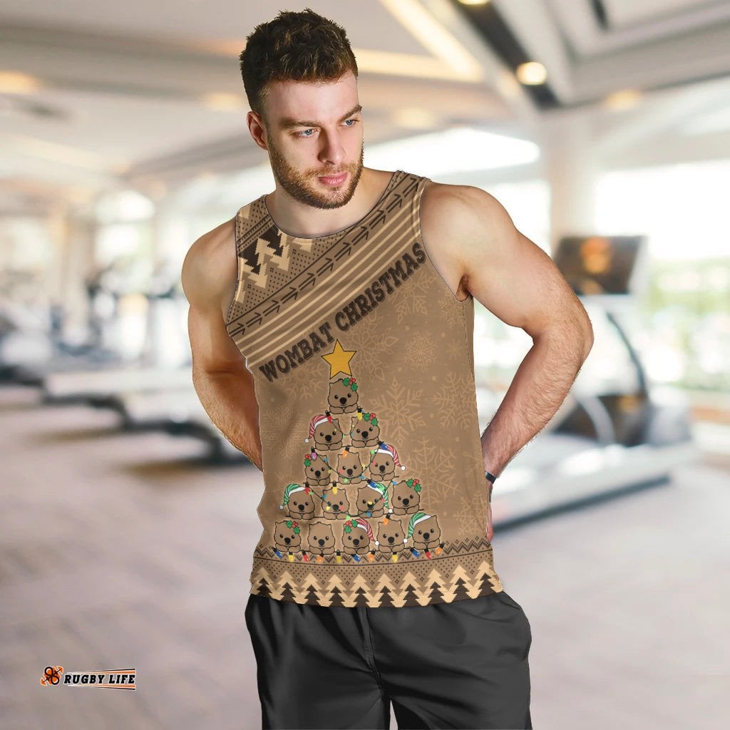 Wombat Christmas Tree Men Tank Top Australia Merry Xmas Simple Style