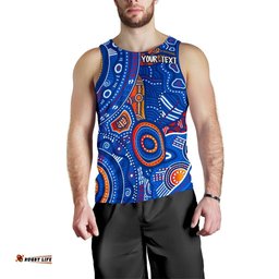 Custom Text Aboriginal Men's Tank Top - Indigenous Footprint Patterns Blue Color