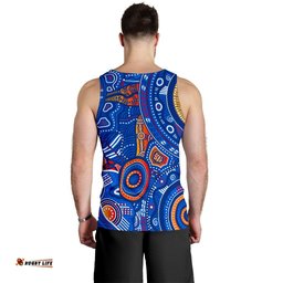 Custom Text Aboriginal Men's Tank Top - Indigenous Footprint Patterns Blue Color