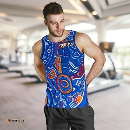 Custom Text Aboriginal Men's Tank Top - Indigenous Footprint Patterns Blue Color