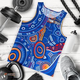Custom Text Aboriginal Men's Tank Top - Indigenous Footprint Patterns Blue Color