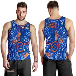 Custom Text Aboriginal Men's Tank Top - Indigenous Footprint Patterns Blue Color