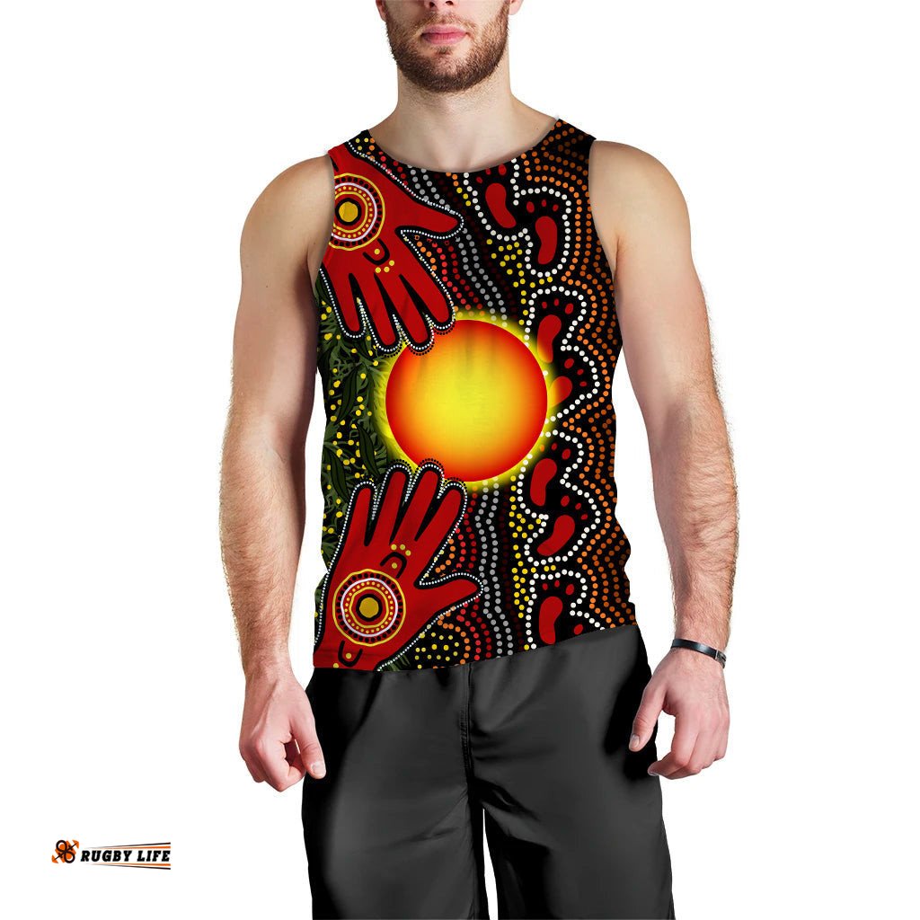 (Custom Text and Number) Aboriginal Dot Painting Men Tank Top Go To Touch The Sun